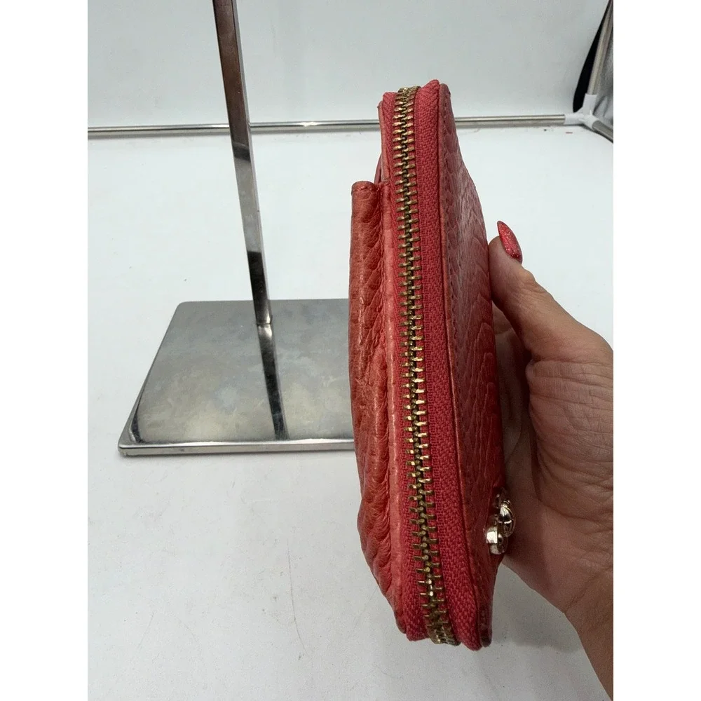 Elliott Lucca Red Python Embossed Leather Zip Around Wristlet Wallet
